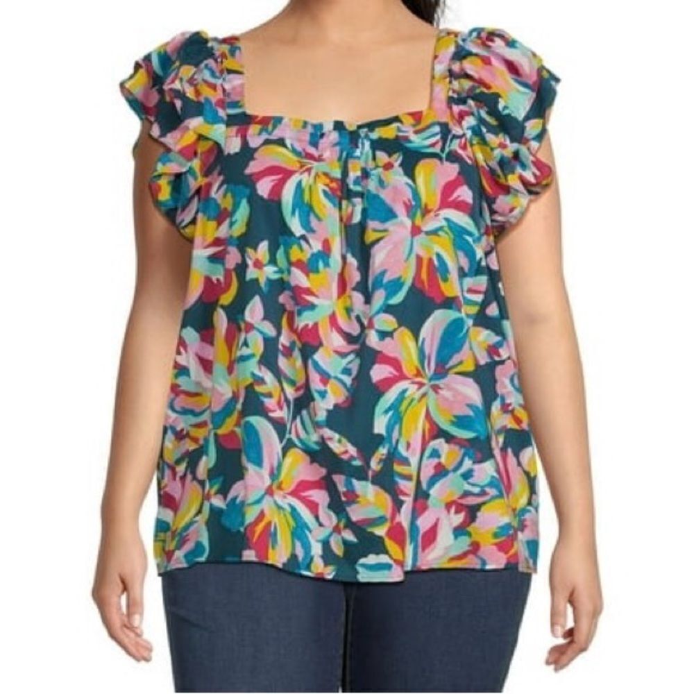 the Get Pintuck Cheerful Bloom ruffle top, size 2X
